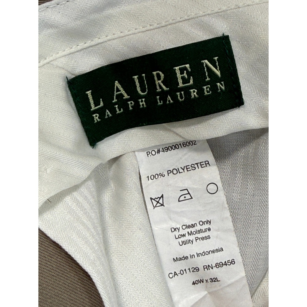 Lauren Ralph Lauren Mens Pleated Dress Pants 40x31 Taupe Tan Cuffed Trousers - Picture 2 of 7